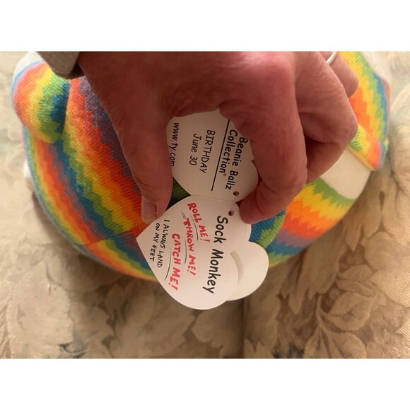 Large Ty Ballz Striped Sock Monkey - Picture 3 of 6